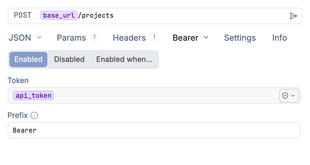 Bearer authentication with a token variable and Bearer prefix
