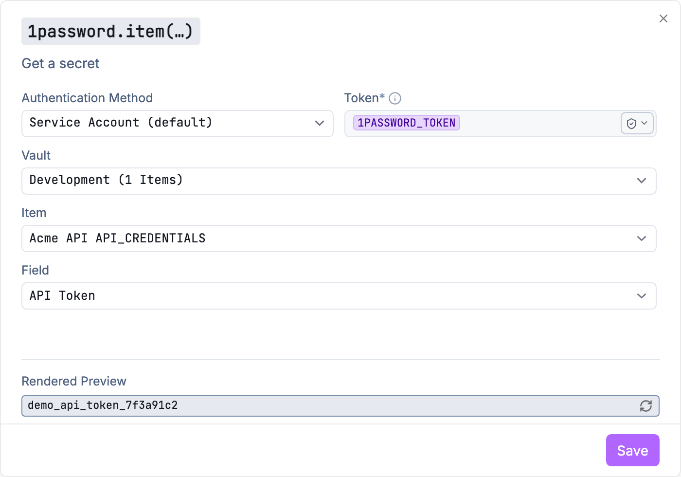 1Password function configuration