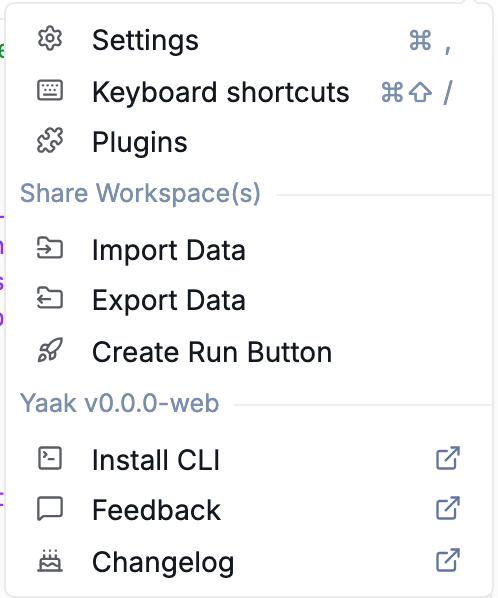 Import and export commands in the main menu