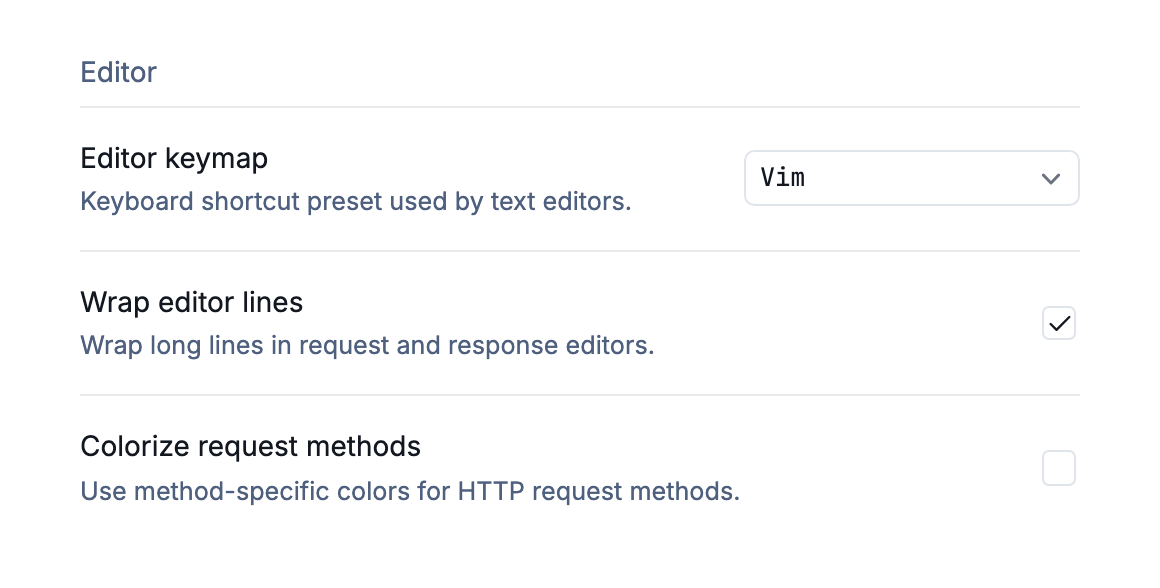 Editor keymap setting in the Interface tab
