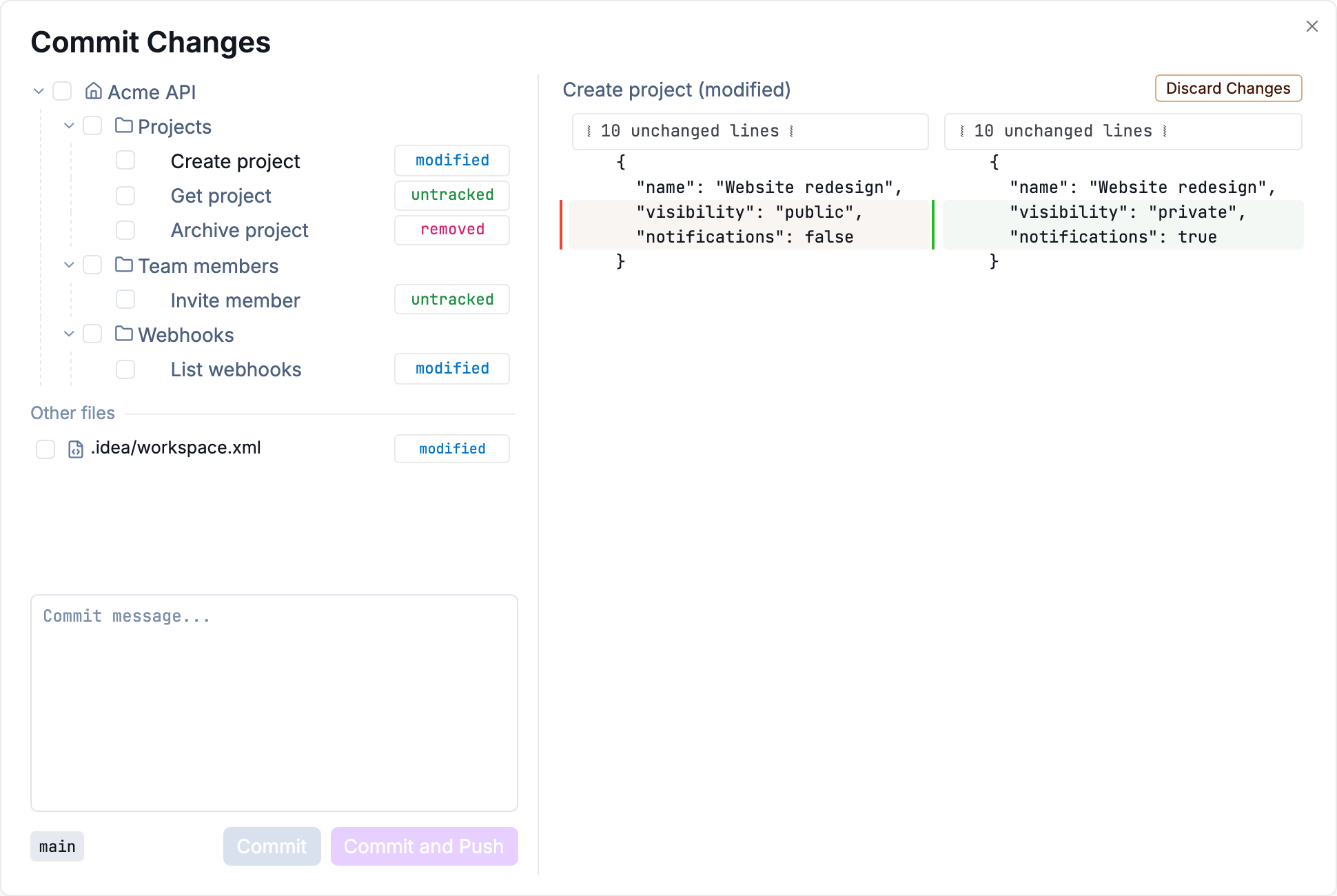 Review Git changes