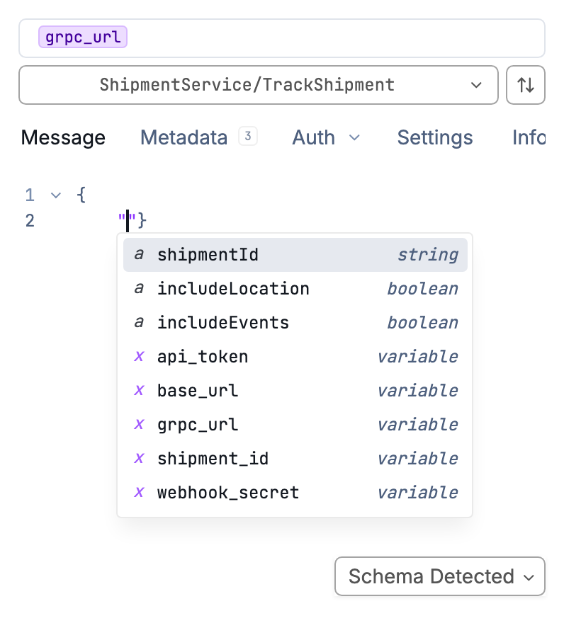 gRPC message autocomplete