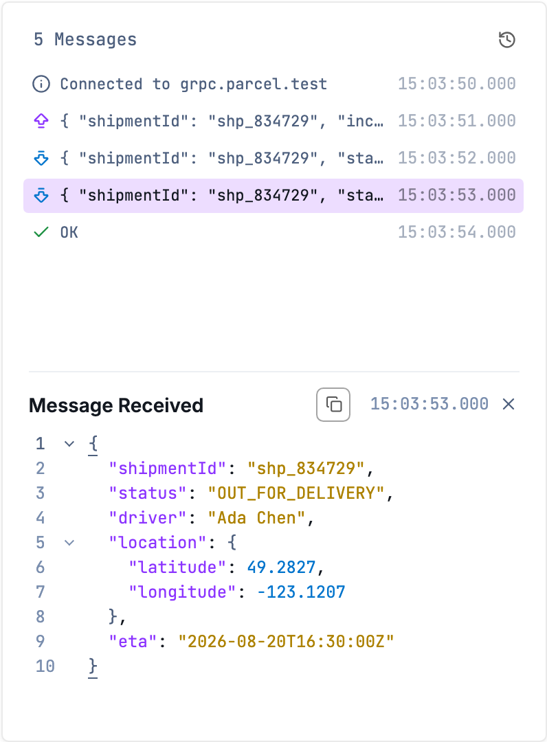 gRPC streaming messages