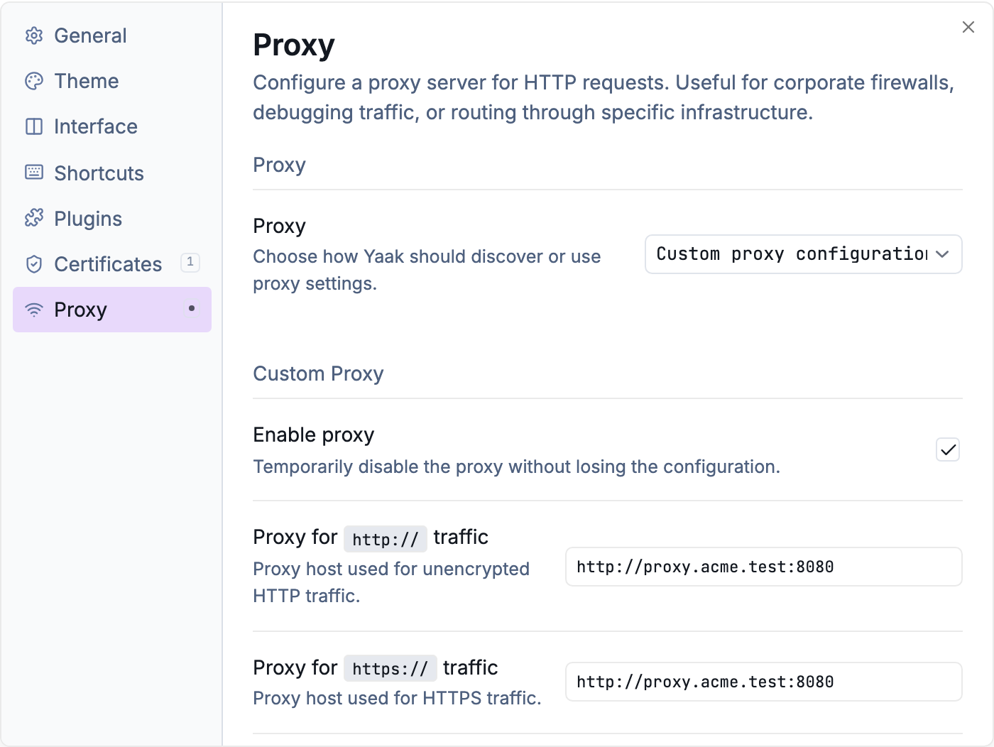 Proxy settings