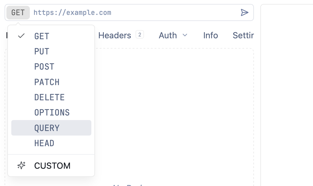 QUERY in the method dropdown