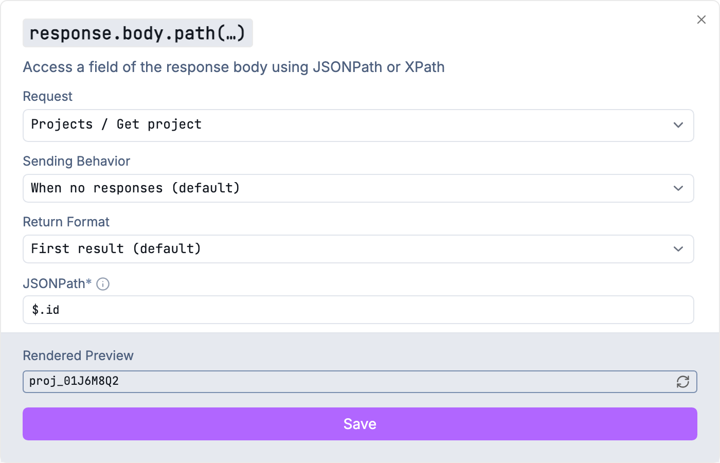 Yaak’s response function lets you select a source request, when to send it, and the response value to reuse