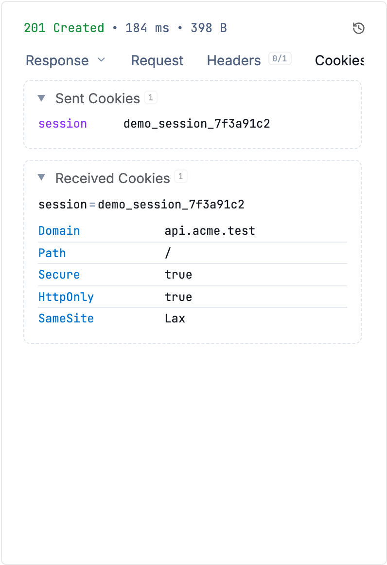 Sent and received cookies