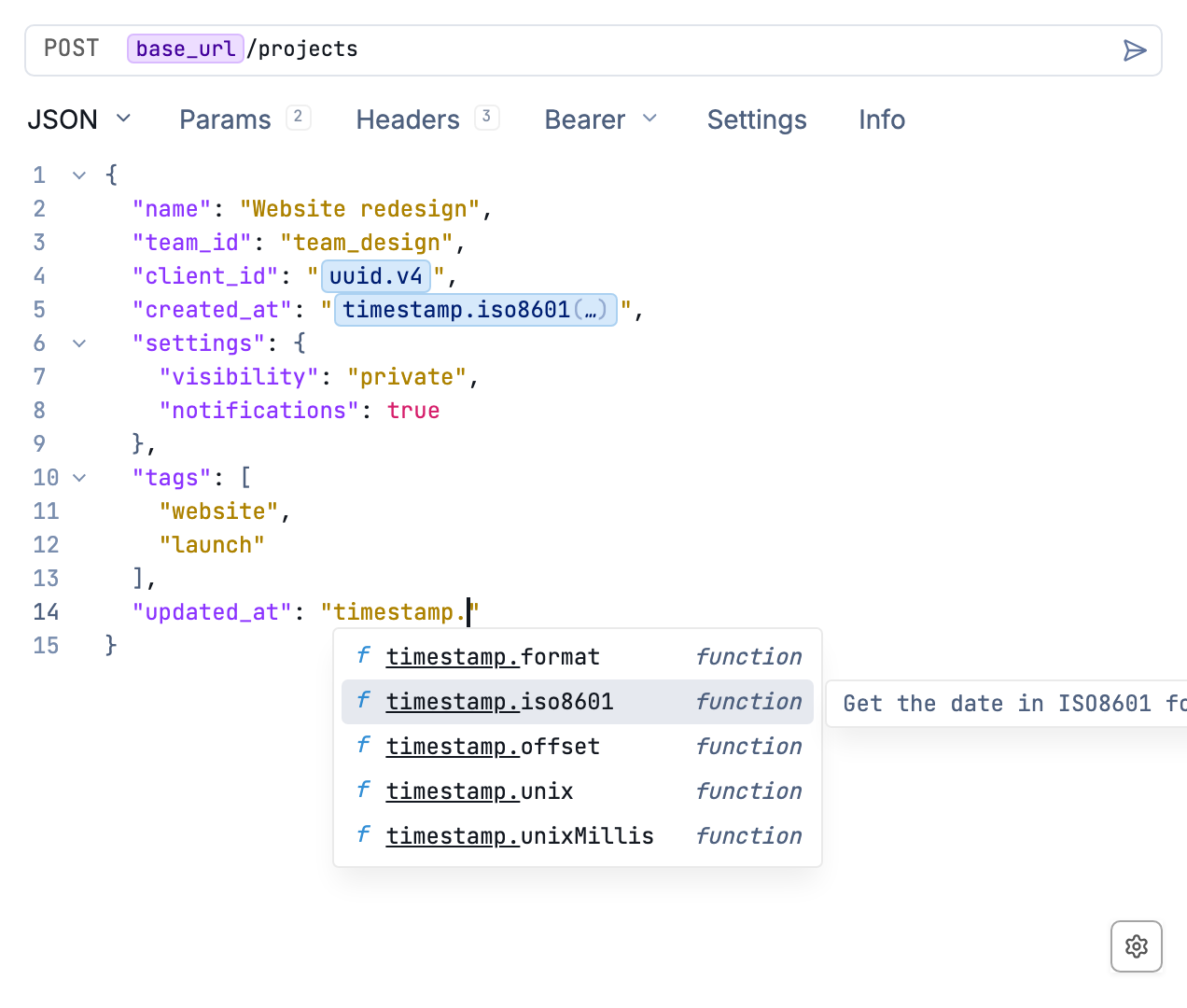 Template function autocomplete