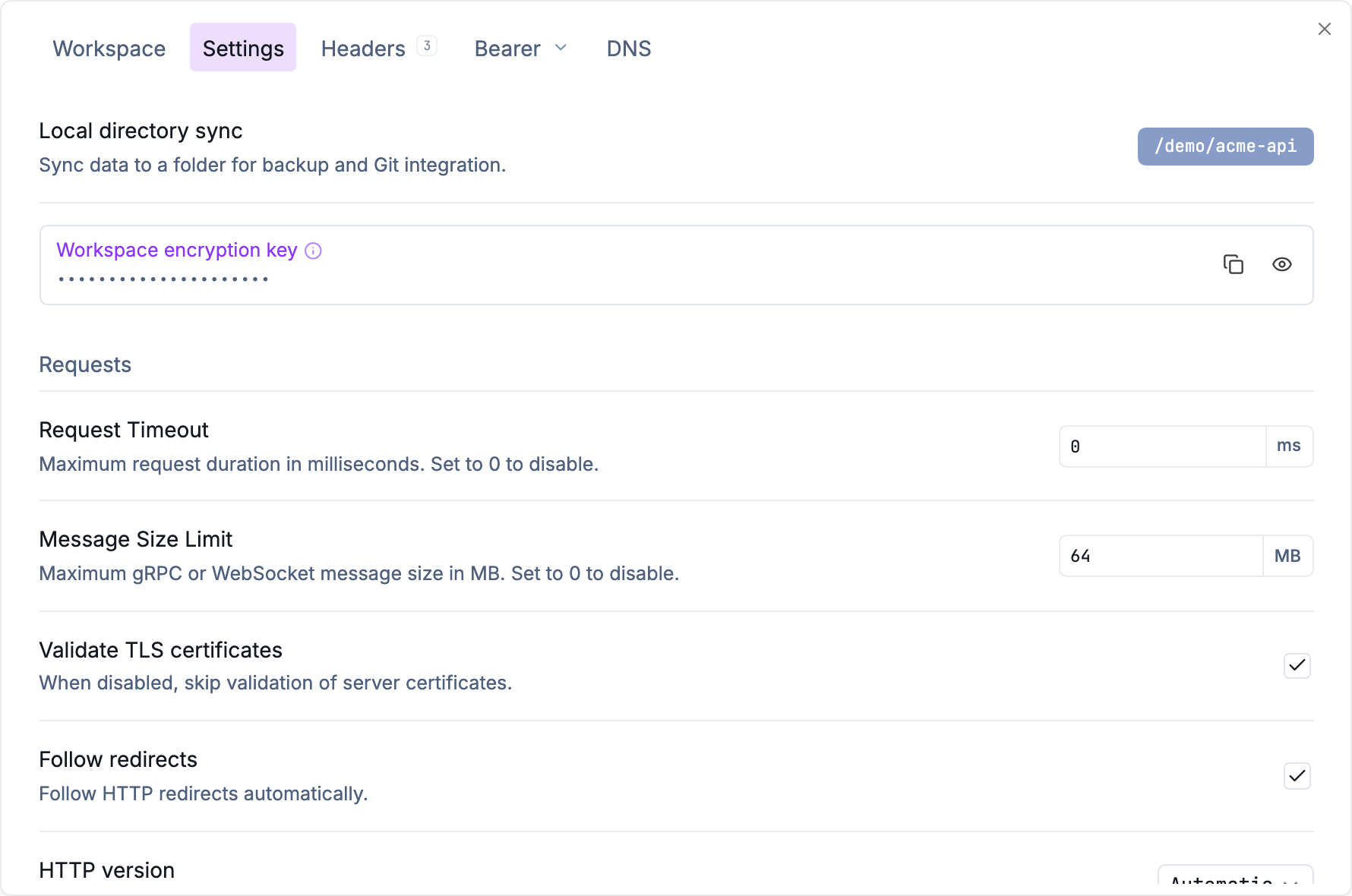 Workspace settings